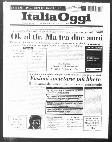 Italia oggi : quotidiano di economia finanza e politica